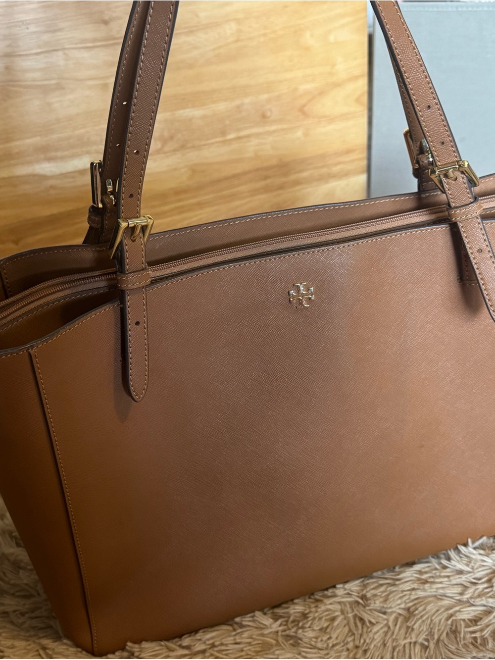 Excellent Condition Tory Burch Cognac Leather Saffiano Tote